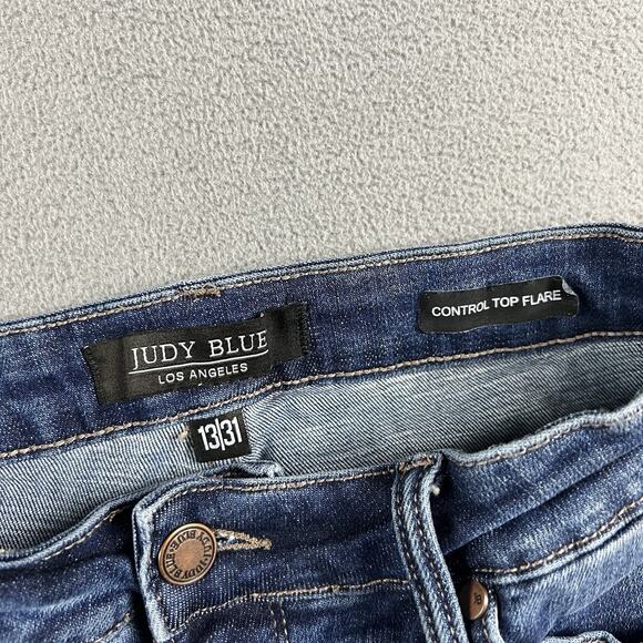 Judy Blue Jeans Womens 31 Blue Control Top Flare Strech Frayed Casual Distressed - Picture 4 of 10